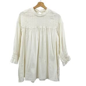 free people white smocked oversized blouse